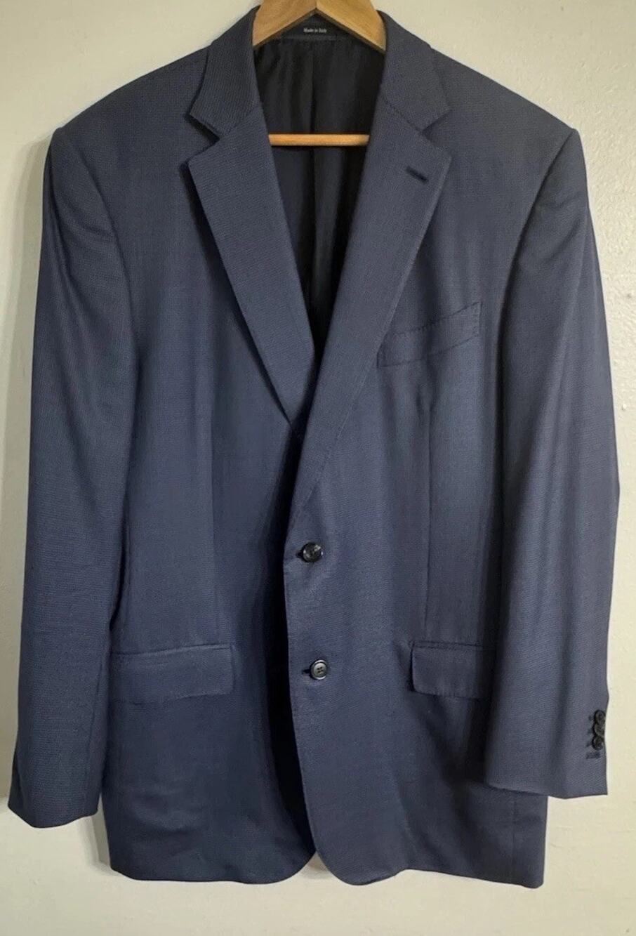 Ermenegildo Zegna Blazer Jacket Men's 54L Blue Houndstooth Suit Coat 100% Wool